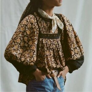 Cleobella Black and Brown Floral Blouse